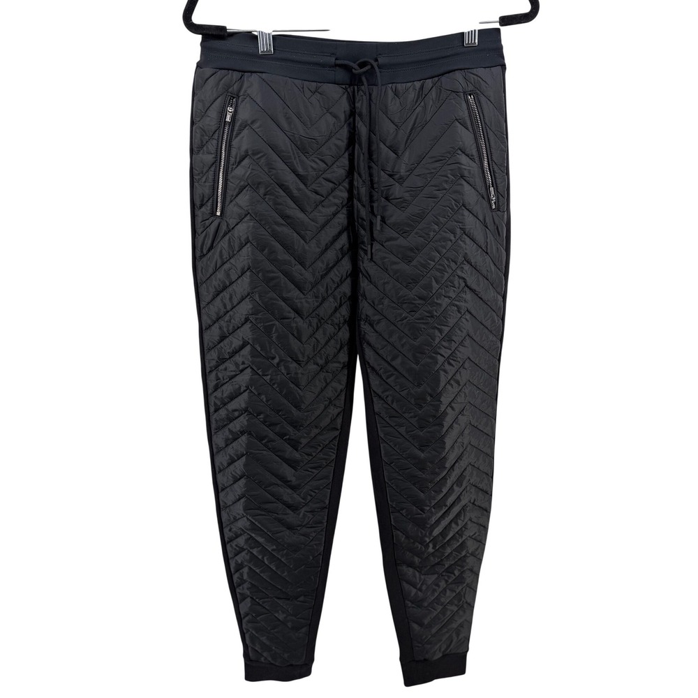 Athleta Apres Ski Down Jogger Pants Black Quilted Zipper Pockets Women Size 8T